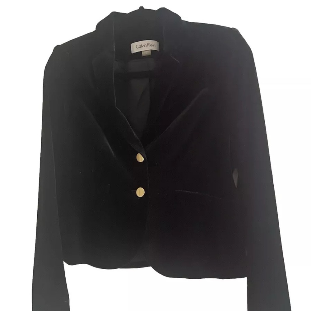 Calvin Klein Black Blazer Jacket Velvet Hi Quality NWT! New! 4 Petite 4P